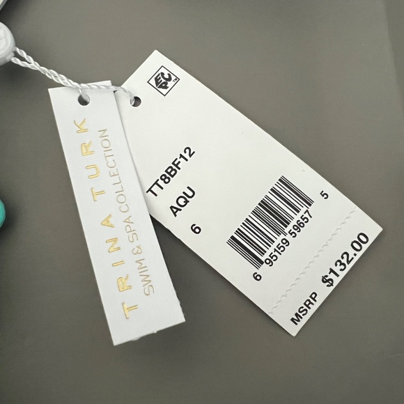 Trina Turk One-Piece Swimsuit Aqua Ruffle Front NWT Size 6 - Picture 3 of 3